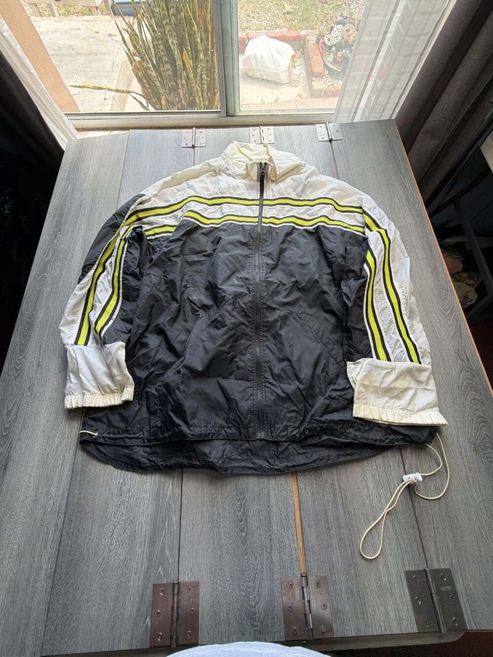 Prospirit Vintage Nylon Windbreaker Jacket Size XL Black White Yellow Striped